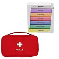 Oululu Weekly Pill Organizer Box - Emergency Medicine Dispenser 4 Times a Day with First Aid Empty Bag (Rainbow + Red Bag)