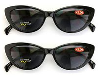 2 Pairs Women Cateye Black Tortoise Reading Sunglasses - Outdoor Cat Eye Readers (2 Black, 3.00)