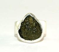 Moldavite Ring - Raw Rough - Polished Sterling Silver - R1811