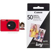 Canon IVY CLIQ Instant Camera Printer Mobile Mini Printe, Ladybug Red with Canon ZINK Photo Paper Pack, 50 Sheets