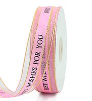 1 Inch Pink Gift Wrapping Silk Ribbon 50 Yard Print Best Wishes for You Phnom Penh Chiffon Organza Ribbon for Bouquet Wrapping Party Decoration Supplies Craft Home Decoration