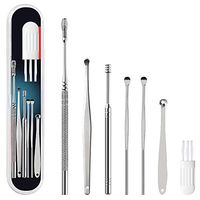 7 Pcs Ear Pick Ear Wax Remove Kit, Ear Cleaning Tools Set, Ear Curette Earwax Remove Tools with a Cleaning Brush and Storage Box, Silver