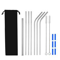 Stainless Steel Straws 10.5 Inch Ultra Long with Soft Silicone Tips and 2 Cleaning Brushes Set of 10 (silvery)