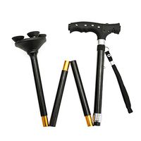 LED lamp Old Man Stick Folding Ultra Light Walking Hiking Pole, Magnetic Therapy Light bar Aluminum Alloy Retractable Anti-Skid Belt