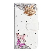 Crystal Wallet Case for Samsung Galaxy S8 Plus,Aoucase Stylish Luxury 3D Handmade Crown Butterfly Design Bling Pocket Purse Soft Rubber Stand White Leather Case with Black Dual-use Stylus