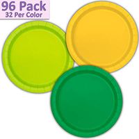 96 Paper Dinner Plates (9") - Sunshine Yellow, Neon Green, Emerald Green - 32 Per Color, 3 Colors - Great Assortment for Birthday Parties, Weddings, Holidays, Baby Shower, Celebrations, and more