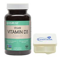 MRM Vegan Vitamin D3 2500 IU Supports Bone Health, 60 Vegan Capsules Bundle with a Lumintrail Pill Case