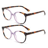 OCCI CHIARI Women 2 Pack of Stylish Round Reading Glasses for Reader 1.0 1.25 1.5 1.75 2.0 2.5 3.0 3.5 4.0 5.0 6.0(Purple)