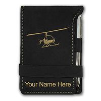 Mini Notepad, Helicopter 2, Personalized Engraving Included (Black with Gold)