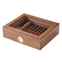 HEZALA Desktop Cigar Humidor,Glass-top Cedar Wood Cigar Storage Box,with Hygrometer Humidifier,Holds 15-20 Cigars