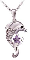 Greendou Fashion Jewelry 18K Gold/Rose Gold/White Gold Inlay Crystal Cubic Zirconic Cute Dolphin Pendant Necklace (White Gold)