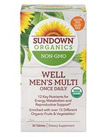 Sundown Organics Well Multivitamin for Men, with Zinc, Vitamin B, and Selenium, Gluten Free, 100% Non-GMO, 30 Tablets (080453)