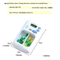 Portable Mini Pill Box Timer with LCD Digital Electric Alarm Medicine Pill Case 2 Grids White Color Two Drawers Divided Plus Memory Fits Large Pills
