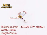 3.7V 40mAh 301020 Lithium Polymer Ion Rechargeable Battery Lithium Polymer Li-Po Battery for MP4 GPS MP3 Bluetooth Stereo DIY Gift