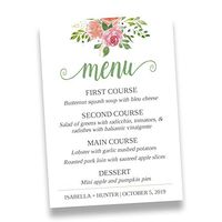 Set of 20 Personalized Menus - Rose Themed Wedding Menu's - 5" x 7" Customized Menu Cards (03-003)