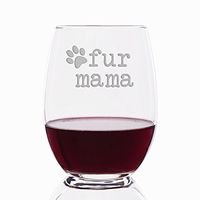 Fur Mama Paw Engraved Stemless 21 oz Wine Glass - 4 pcs
