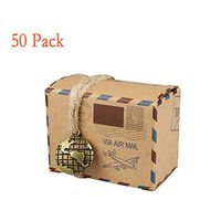 Bestga 50 PCS Candy Gift Boxes, DIY Kraft Boxes Retro Post Mail Style Wedding Party Favor Gift Boxes Xmas Cookie Treat Goody Paper Boxes Bags for Christmas, Birthday, Holiday, Thanksgiving - Map