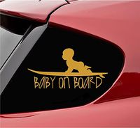 Slap-Art Baby on Board with Baby on surf Board Vinyl Decal Sticker (Satin Gold)