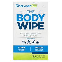The Body Wipe by ShowerPill - No Shower Wipes for Adults for Post-Workout or Camping Bathing - Pack of 10 Individually Wrapped Wipes