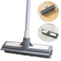 Floor Scrub Brush with 50" Adjustable Long Handle, GigabitBest Soft Rubber Bristle Push Broom with Squeegee Indoor Outdoor Scrubber for Cleaning Tile, Patio and Pet Cat Dog Hair