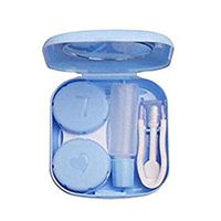 Aoruisier Mini Contact Lens Case Travel Kit Square Shape Contact Lens Container Holder with Tiny Mirror Tweezers Sucker and Solution Bottle - Blue