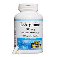Natural Factors, L-Arginine 500 mg, Supports a Healthy Cardiovascular System, Heart and Muscle Metabolism, 180 capsules (180 servings)