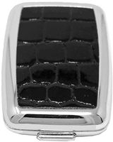Black Faux Crocodile Leather Rectangular Curved Edges Pocket Purse Portable Travel Pill Box & Medicine Organizer (2 Compartments)