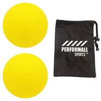 Wodzy Fitness Massage Ball Set 2 Firm Lacrosse Balls for Trigger Point Release Deep Tissue Physical Therapy and Plantar Fasciitis 2 Yellow Balls Bundle with 1 Performall Sports Travel Bag