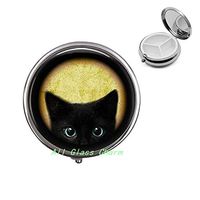 Black Peeking Kitten-Cat Lover Jewelry-Black Cat Pill Case-Blue Eyed Cat-Peeking Cat Pill Case，AS0139