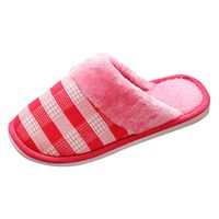 Theoylos Women's and Men's Winter Slippers Fleece Warm Home Shoes Couple Color Block Non-Slip Indoor Slippers Red