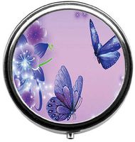 Eareeco - Butterfly Round Pill Case/Pill Box/Pill Case/Case- Three-Compartment Pill Box/Pill Case