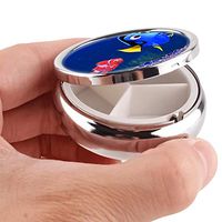 Cartoon Characters Dory Fish Movie Nemo New Ocean Sea Finding Paintings Custom Round Silver Pill Box Pocket 2.1 inches Medicine Tablet Holder Organizer Case for Purse
