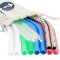 Reusable Silicone Drinking Straws - 12 Pieces Drinking Straws & Metal Stainless Steel Straws Bundle - 30oz and 20oz tumblers compatible Extra Long for Yeti/Rtic/Ozark by PINE KITCHEN CO