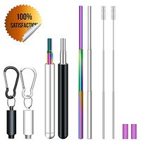 Reusable Telescopic Straws, Kaufam 2 PCS Rainbow 9.25” Collapsible Keychain Straw for Water Coffee Smoothie Portable Stainless Steel Drinking Straw with Cleaning Brush & Case – Black & Grey