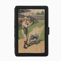 Perfection In Style Black Color Metal Cigarette Case Vintage Baseball Design 010