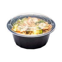 Asporto Microwavable To-Go Container - BPA Free PP Round Take Out Food Container with Clear Plastic Lid - Catering & Takeout - 32 oz - Black - Plastic - Disposable - 100ct Box - Restaurantware