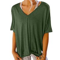 Front Knot T-Shirts for Women - Ladies Plus Size Casual Loose Solid Color Short Sleeve 180D Milk Silk Blouse Tops