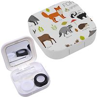 Portable Contact Lens Case Box Travel Kit Mirror + Bottle + Tweezers Container Holder [ Forest Animals ]
