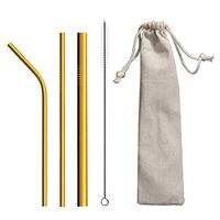 Juner Stainless Steel Straws Set of 3 BPA Free Reusable Drinking Straws for Tumblers Cold Beverage with Cleaning Brushes and Pouch (Gold)