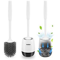 Braoses Toilet Brush and Holder Set with Antislip Grip Handle Soft Silicone Bristle, Toilet Bowl Cleaning Brush for Bathroom, Hollow Suspension Drainage Holder (White-Black)