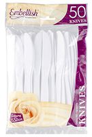 [50 Knives] Embellish White Disposable Heavy Duty Plastic Knives, Ideal For Wedding, Catering, Parties, Buffets, Events, Or Everyday Use,