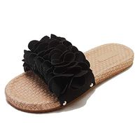 Emimarol Women's Ladies Round Toe Flower Flat Causal Slipper Shoes Beach Sandals Bohemian Indoor & Outdoor Slippers Black
