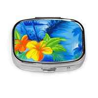 Hawaiian State Flower Hibiscus Pill Box Case, Portable Medicine Tablet Vitamin Holder Organizer with 2 Compartment for Purse Pocket Travel Gift