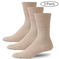 Forcool Diabetic Socks Cotton, Men's Women's Moisture Wicking Crew Dress Socks Non Binding Loose Fit Diabetes Socks for Better Circulation All Season, 3 Pairs Beige Medium