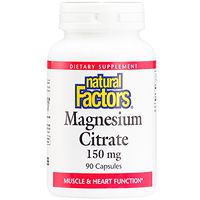Natural Factors, Magnesium Citrate 150 mg, Supports Healthy Heart Heart and Muscle Function, 90 capsules (90 servings)