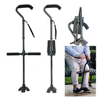 CHERRIESU Multi-Function Aluminum Alloy Folding Telescopic Crutch Curved T-Handle Old Man Assisting Four-Legged Walking Stick