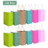 OFNMY Color Paper Shopping Bags, Party Favor Bags, 6 Colors Twist Handle Paper Party Bags, 24 Pieces Gift Bags with Handles for Birthday Party Wedding Xmas Baby Shower Holiday Use Men Women Kids