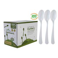 Biodegradable Compostable Spoons, 100% CPLA 160 Pack 7.3 Inch White Disposable Biodegradable Cutlery Set, 8.3 Pounds Heavyweight Durable Eco-Friendly and Heat Resistant Spoons