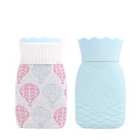 VAlinks Microwave Heating Bottle Environmental Silicone Transparent Hot Water Bag with Knit Cover, Hot & Cold Therapies-Gift for Birthday, Christmas, Valentine's Day, Gift Exchange Party (Blue)