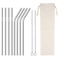 Reusable Stainless Steel Metal Straws 8.5 inch Metal Drinking Straw for 20 oz Tumblers Cups Mugs, Cleaning Brush and Cloth Bag Included (4 straight and 4 bent drinking straws)